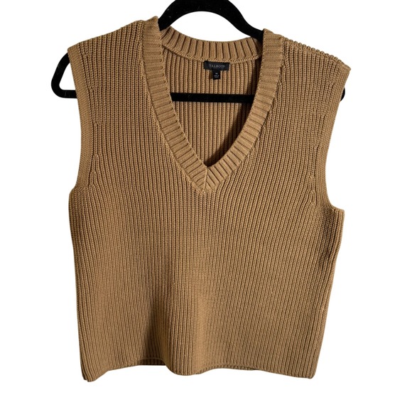 Talbots Womens Medium Knit Sweater Vest Sleeveless V Neck Casual Camel Preppy - Picture 1 of 8
